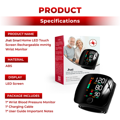 Jhati® Home LED Touch Screen Rechargeable mmHg Wrist Monitor