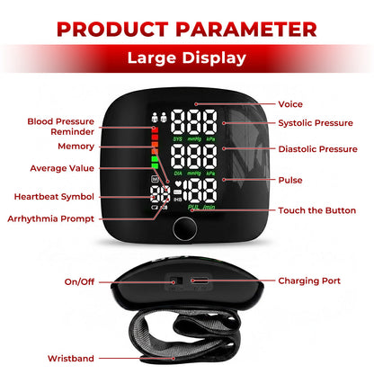 Jhati® Home LED Touch Screen Rechargeable mmHg Wrist Monitor